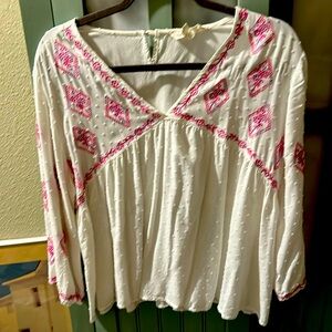 Cotton luna moon blouse white with embroidery in purple